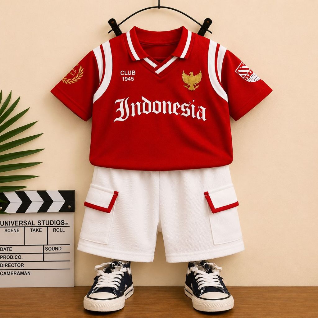 SETELAN ANAK LAKI LAKI MOTIF 17 AGUSTUS | ATASAN BAJU LENGAN PENDEK | BAWAHAN ROK & CELANA ADEM UMUR ANAK 1-5 TAHUN