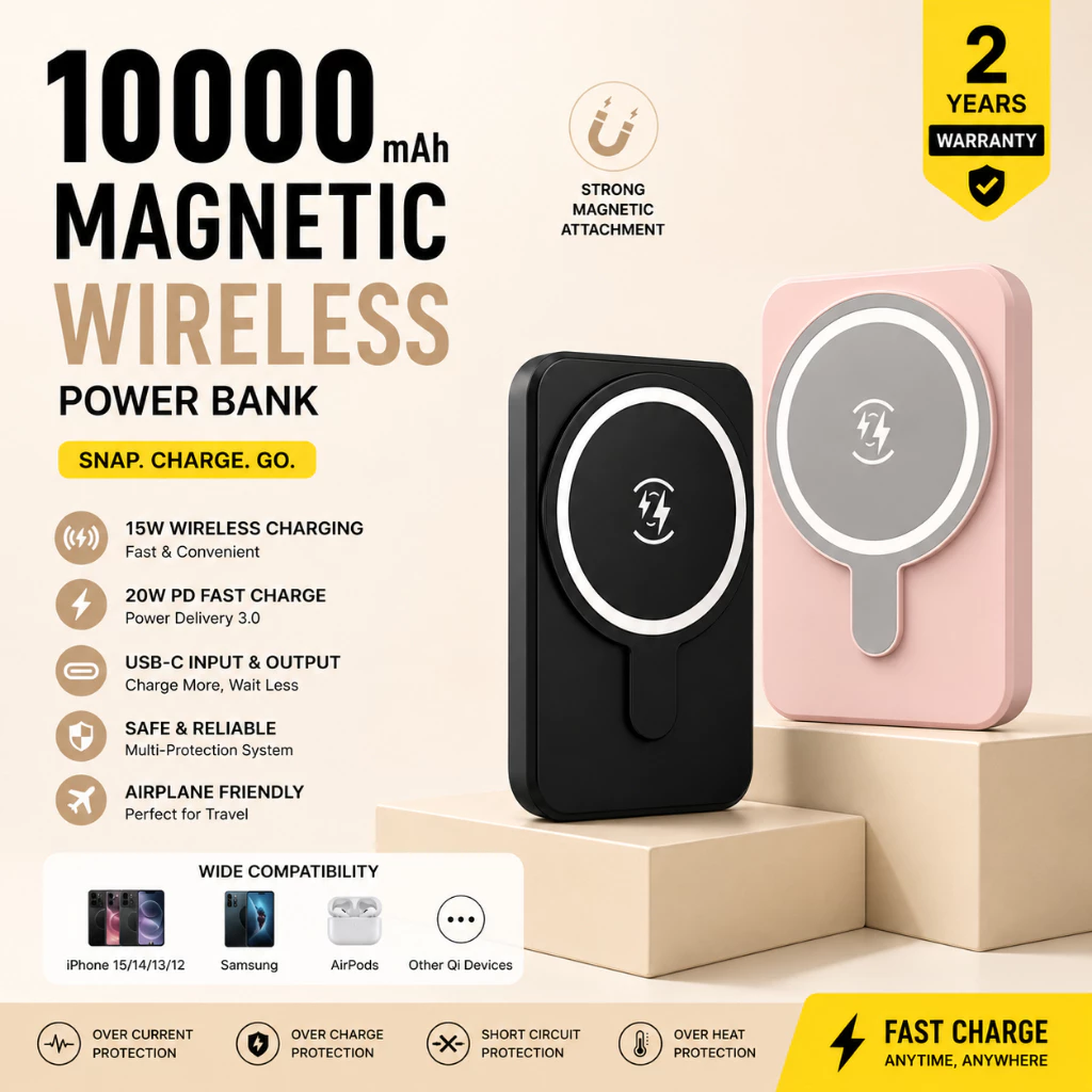 LENTIVEN Wireless PowerBank 10000MAH Mini Magnetic Magsafe 20W Fast Charging Type C Lightning