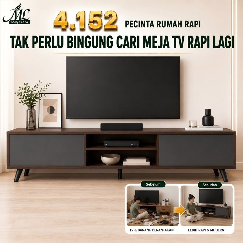 Meja TV Rak TV Minimalis Kayu Jumbo 180 cm Kabinet TV Bufet TV Modern Murah Serbaguna Ruang Tamu