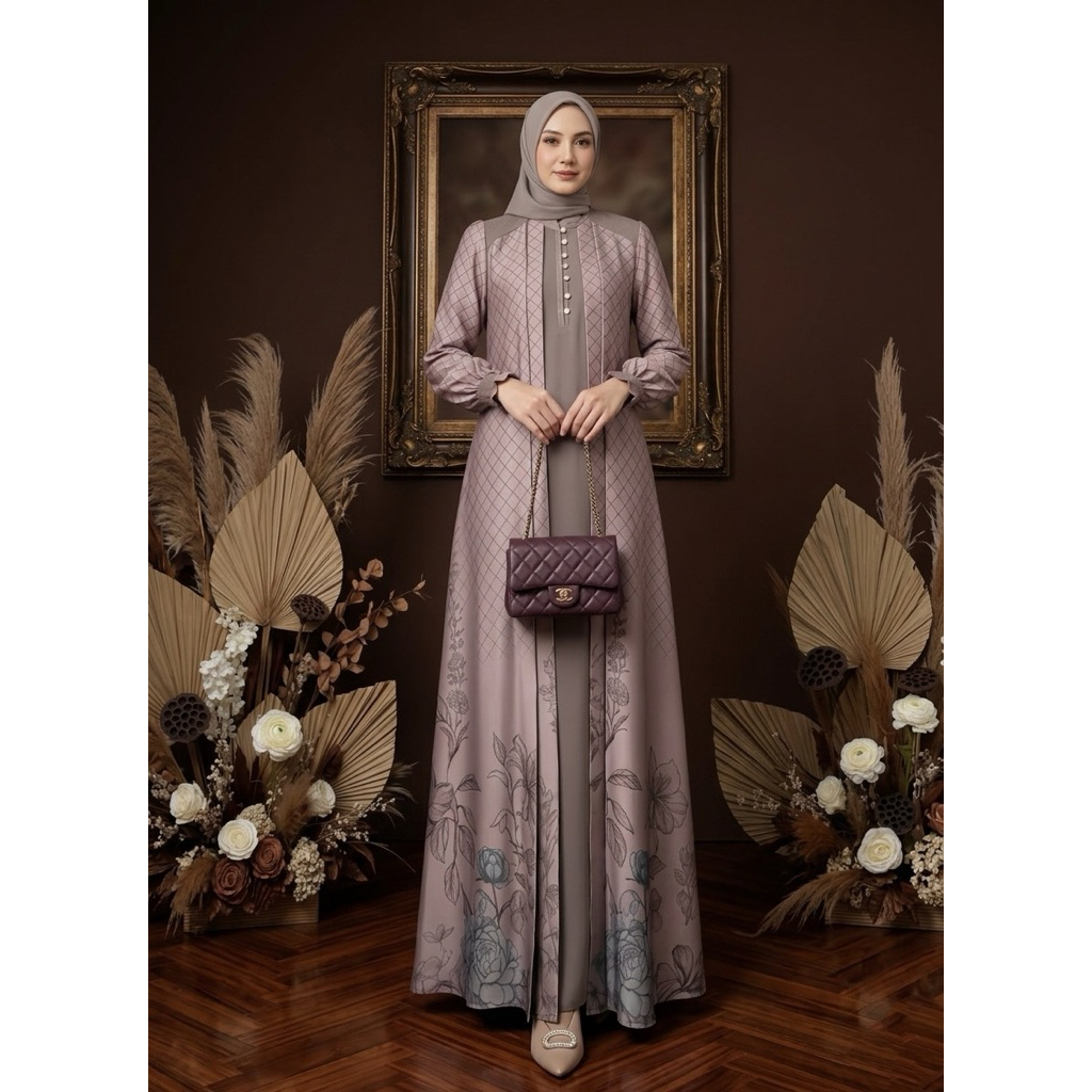 [JEMIA]  Aurora Dress Silk  Busui Set Hijab | Gamis Wanita Kondangan Elegan Mewah Kekinian