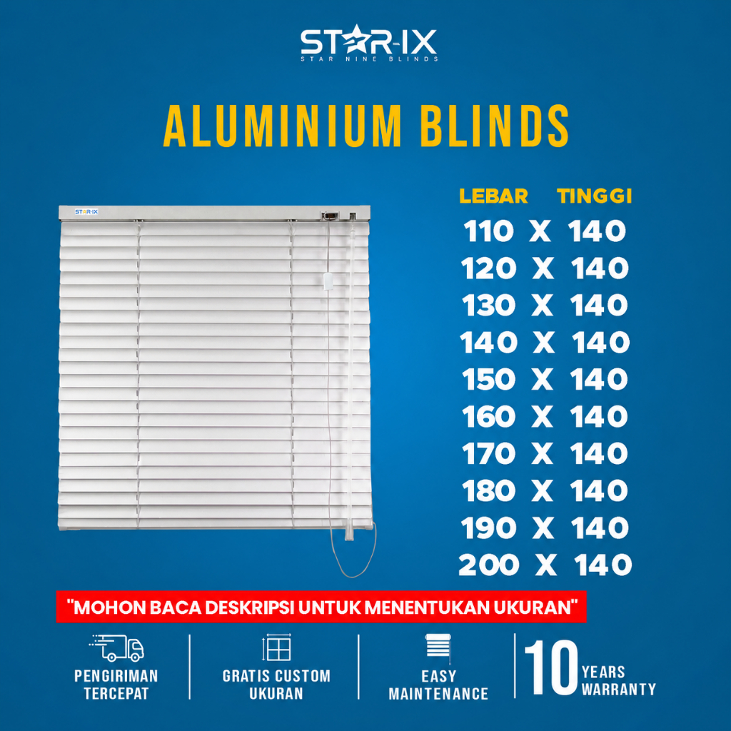 STAR-IX Venetian Blinds Aluminium L110-200 T140 Tirai Krey Jendela Minimalis
