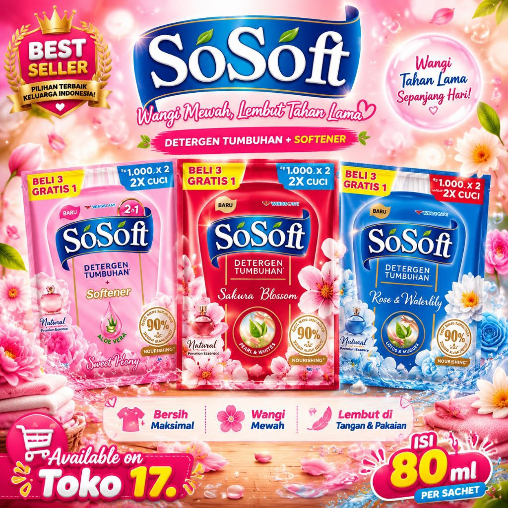 Jual So Soft Deterjen cair isi 12 sachet + 4 sachet : 16 sachet isi ...