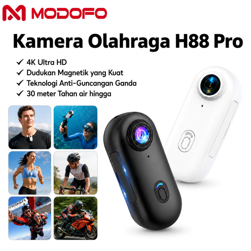 MODOFO Action Camera kamera aksi mini 50g dengan magnetic mount dan waterproof 30m