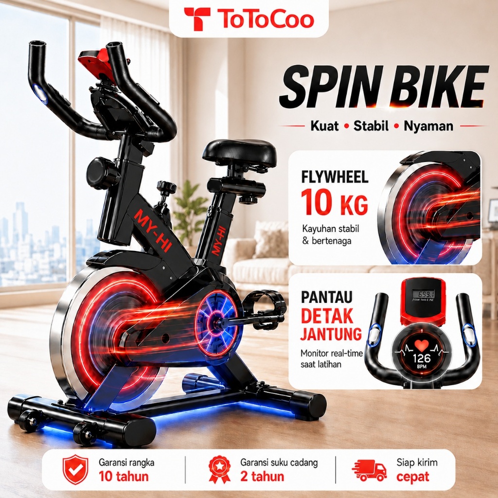 TotoCoo Sepeda Statis Spinning Bike Flywheel 4/6/8/10KG Kursi Adjustable Tes Detak Jantung Alat Fitness