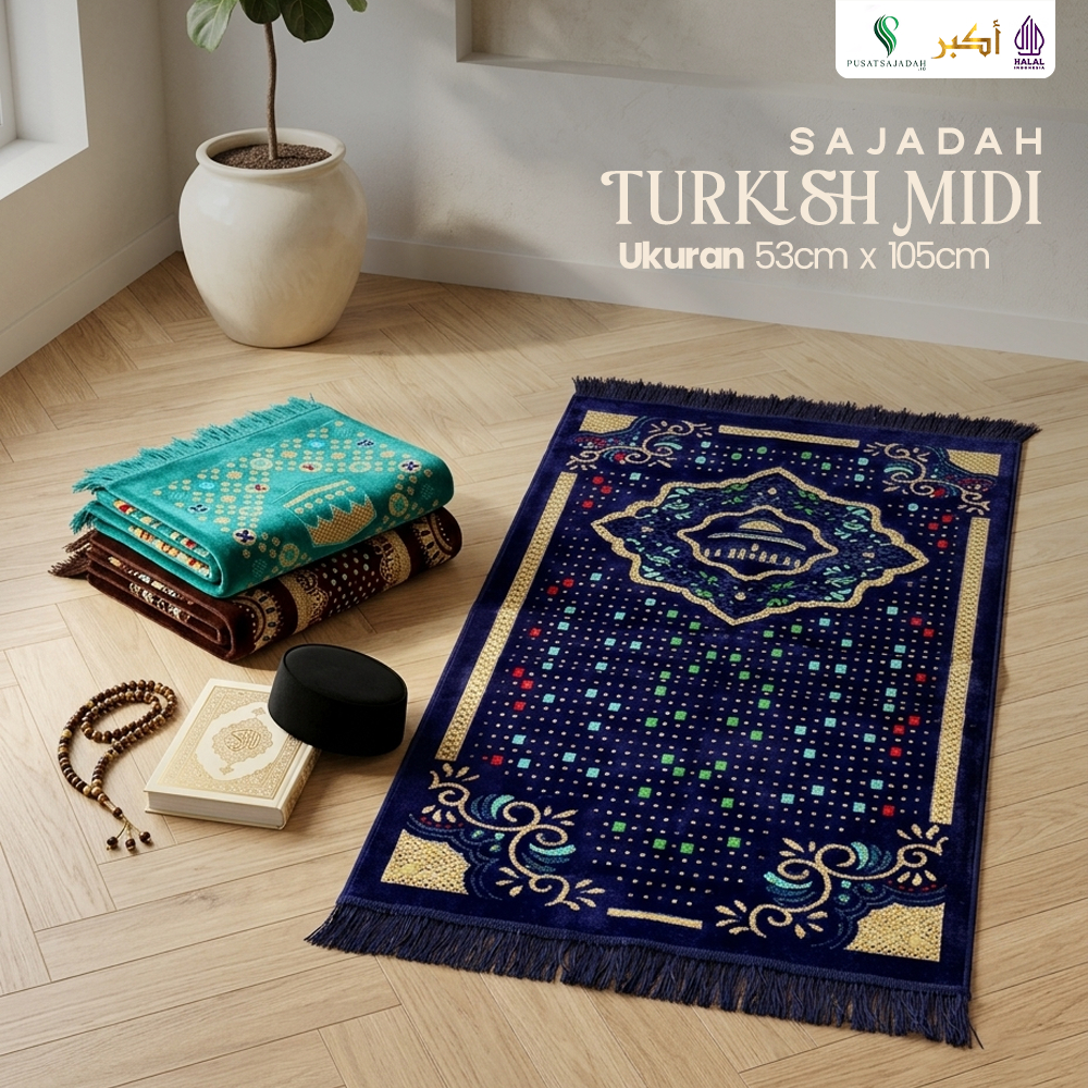 Sajadah Dewasa Medium | Turkish Midi | Uk. 53x105 | Model Terbaru | Gift | Turkiye | Turkey | Istanbul | Souvenir Haji | Terlaris | Lembut