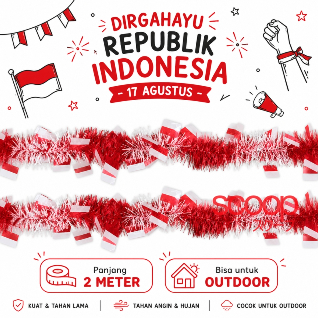 W! Accessories Dekorasi Tinsel Slinger Outdoor 17 Agustus Merah Putih Indonesia RI Merdeka 78020700