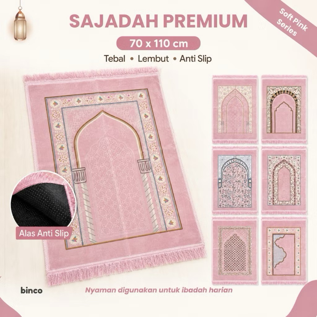 Sejadah Dewasa Turki Pink Edition 70x110 Tebal Lembut Anti Slip Motif Cantik Sajadah Sholat Ukuran Besar