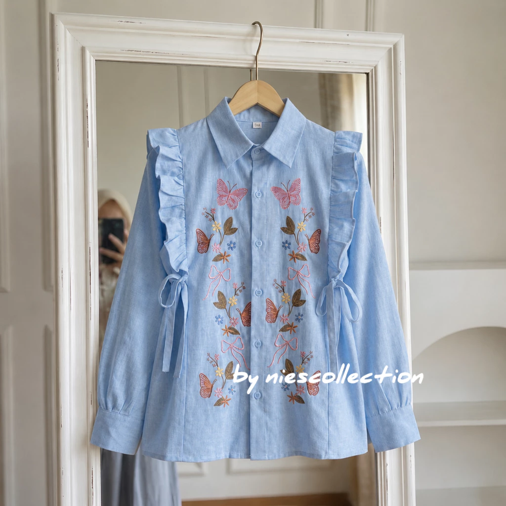 Foto 9 Kaluna Blouse Bordir Bunga - LD 120 110 104 98 92 - Atasan Wanita Bahan Linen Korean Style | 009