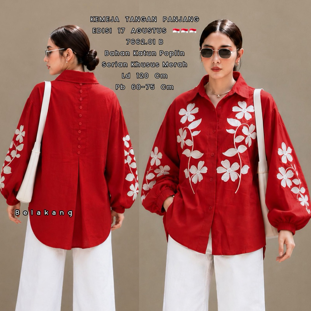 KEMEJA MERAH KATUN POPLIN PRENIUM
