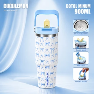 CucuLemon Tumbler 1L Stainless Steel Aesthetic Portable Termos Kopi Tahan Panas Dingin Botol Minum