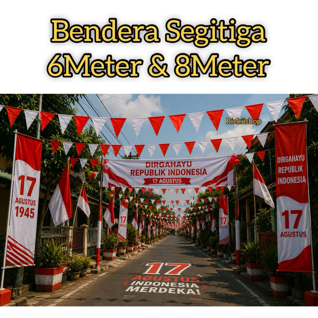 80 meter banner bendera merah putih / warna warni segitiga bendera dekorasi HUT RI 17 agustus