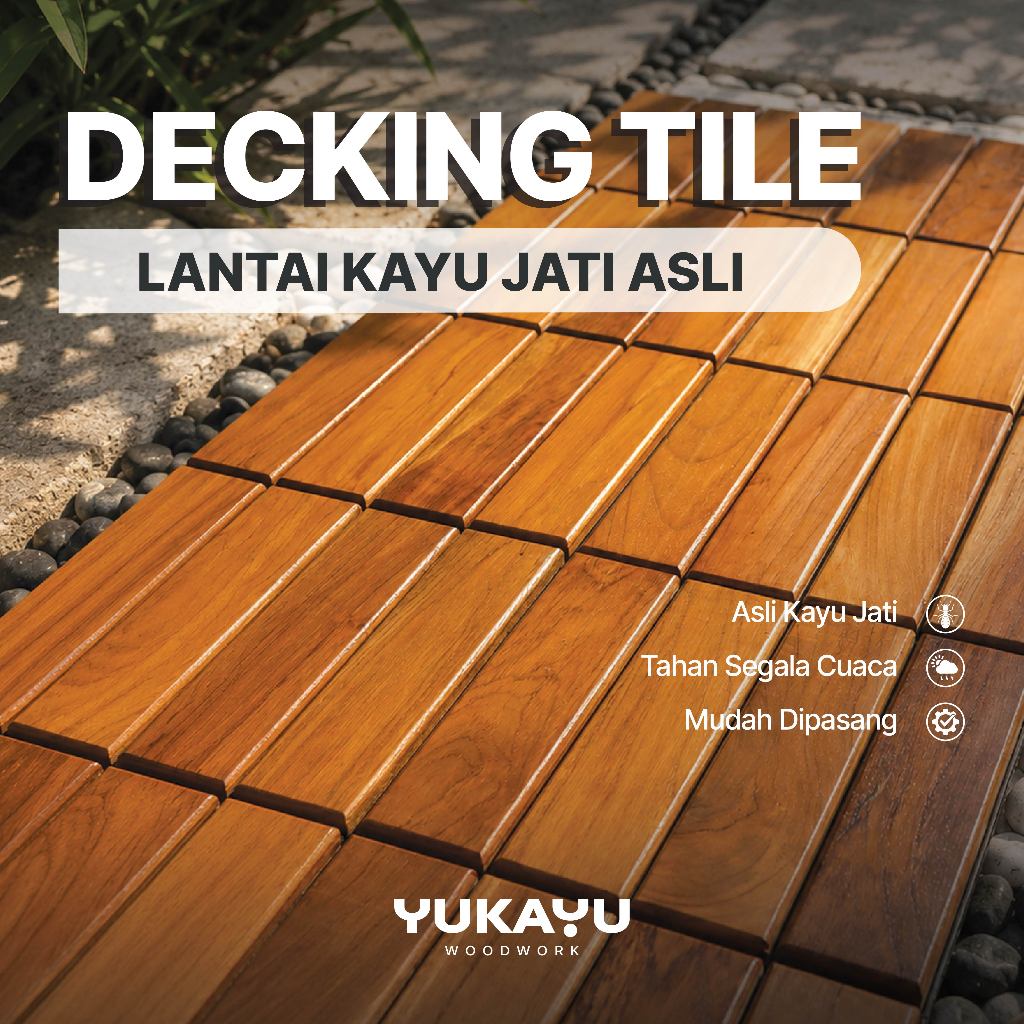 Parket Kayu Jati Solid Decking Tile 30x30 Bongkar Pasang | Seri Jajar Garis Minimalis | Parquet Flooring Lantai Kayu Outdoor Teras, Balkon, Taman, Kolam, Rooftop, Anti Rayap Tahan Cuaca