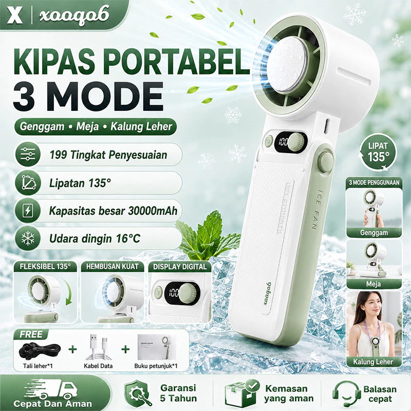 Xooqo6 Kipas Angin Portable Mini Dapat Dilipat Kipas Kencang Strong Refrigeration Wind 199 Gear Wind Speed Kipas Angin Turbo Fan dengan Pendingin Semikonduktor TEC 16°C, Layar Digital LED, Baterai 30000mAh , Motor Turbo Kencang, Lipat 135° - foto 1
