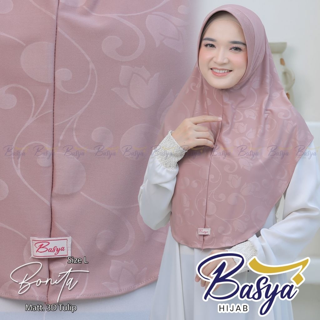 (BASYA) BONITA L TULIP-hijab instan pet motif-kerudung instan bergo hamidah-jilbab instan jersey tulip 3D