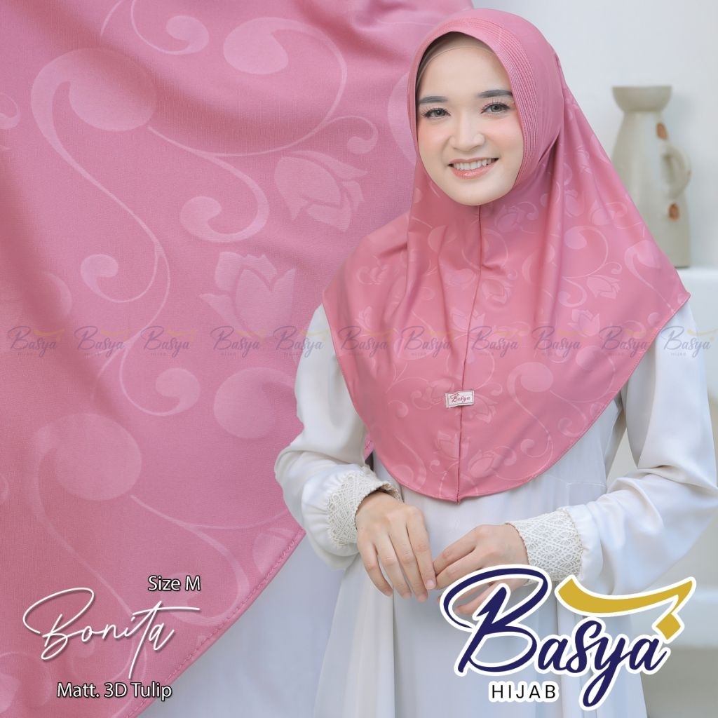 (BASYA) BONITA M TULIP -jilbab instan pet motif-kerudung instan bergo hamidah-hijab instan jersey tulip 3D