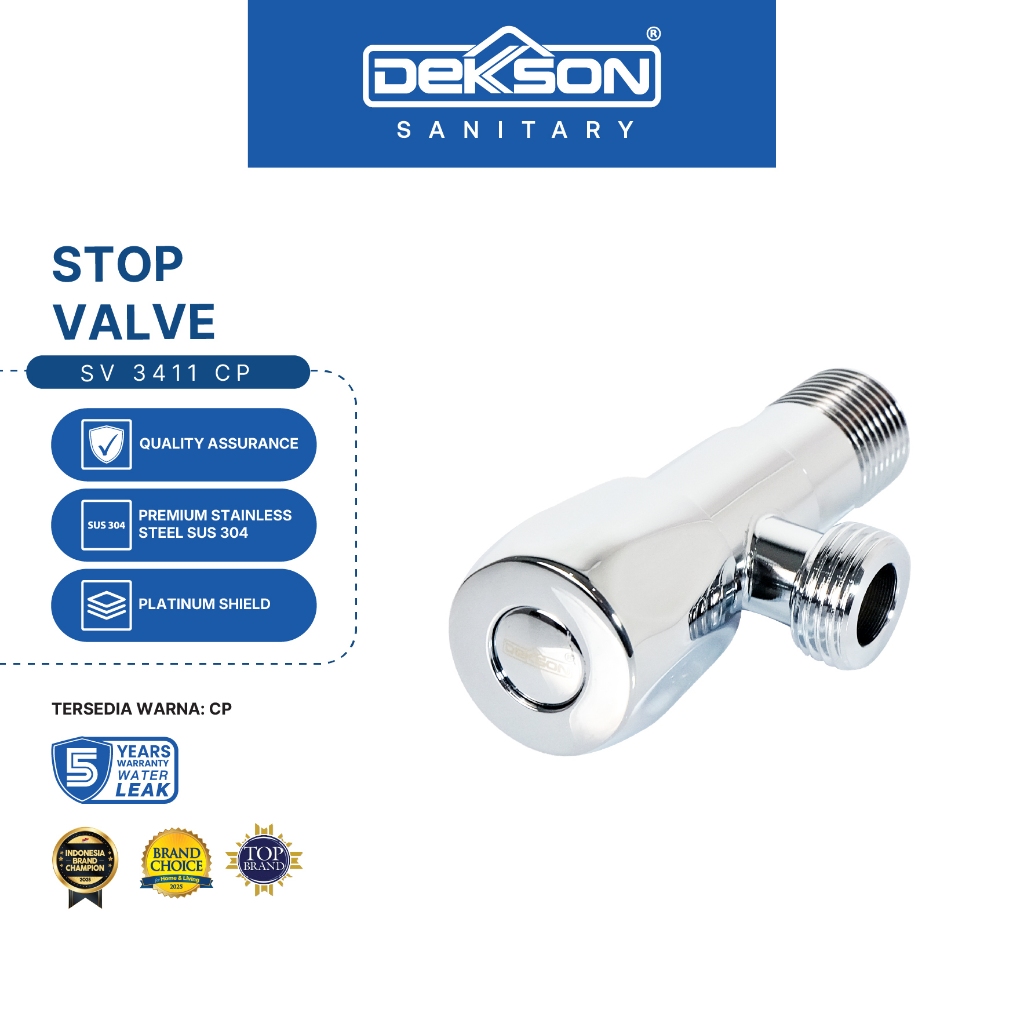 Jual DEKKSON Stop Valve Keran Stop Toilet Tembok SV 3411 Chrome Polish ...