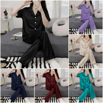 Setelan Piyama CP Baju Tidur DEWASA Bahan SATIN VELVET Lengan Pendek Piyama WANITA Model List