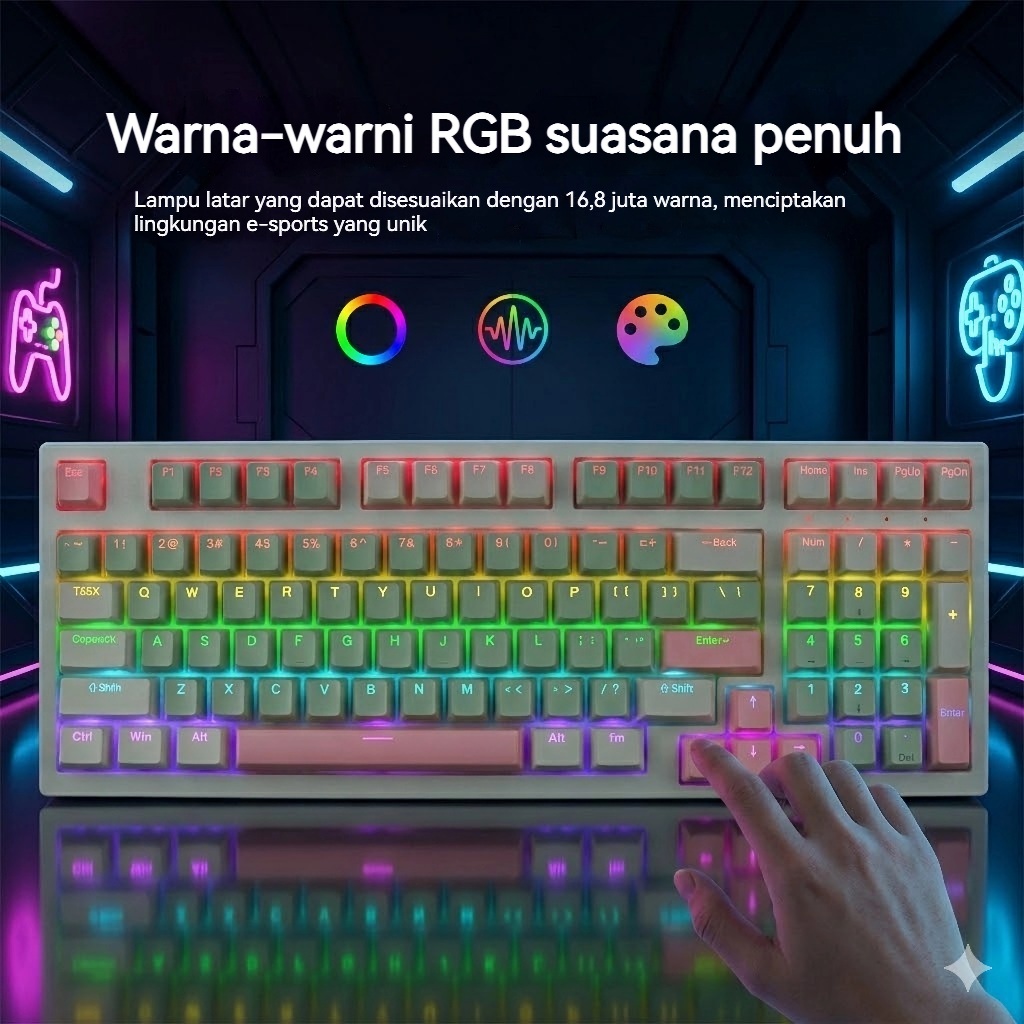 Jual JUTU 98 Keys Mechanical Keyboard ARGB Backlit Hotswap Wired Blue ...