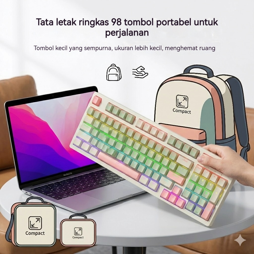 Jual JUTU 98 Keys Mechanical Keyboard ARGB Backlit Hotswap Wired Blue ...