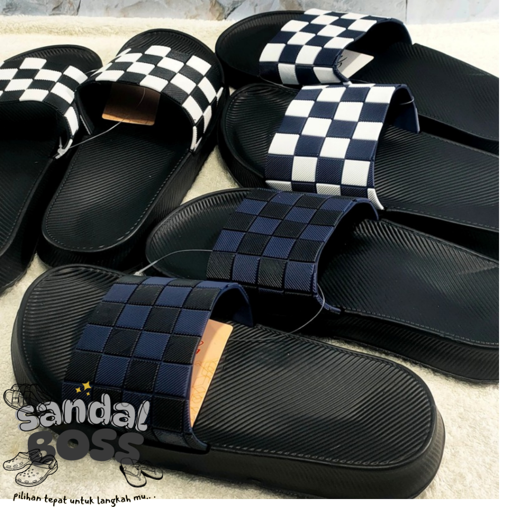 Jual Sandal Slop Pria Karet EVA Empuk Ringan Desain Keren Simple Motif ...