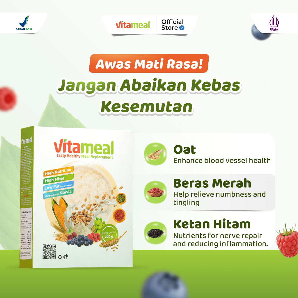 VITAMEAL Sereal Membantu Mencegah Kebas Dan Kesemutan Diabetes Multigrain Bantu Menstabilkan Gula Darah Tinggi Menormalkan Kadar Gula Menagkal Diabetes dan Kolesterol Dengan Alami Tanpa Efek Samping