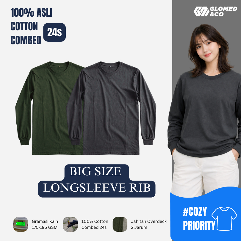 Jual KAOS POLOS BIG SIZE PANJANG RIB 100% ASLI KATUN COTTON COMBED 24S ...