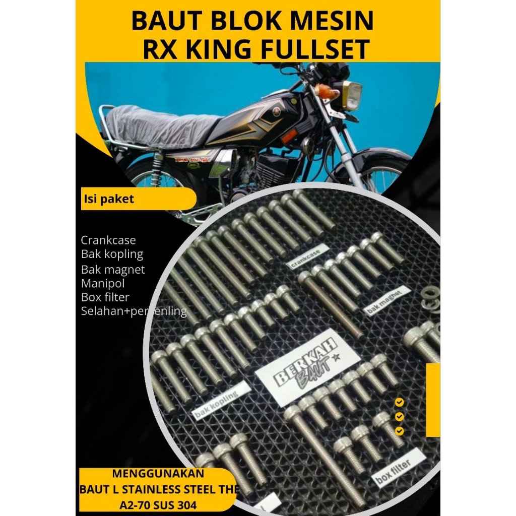 Jual BAUT BLOK MESIN RX KING FULLSET STAINLESS | Shopee Indonesia