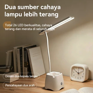 BASIKE Lampu Meja Belajar Tidur Lipat DM52 Dual Head 26 LED 3 Suhu Cahaya Tempat Pensil Holder HP Multifungsi Baterai 500mAh USB Cocok Anak Kos WFH Cocok Hadiah & Belajar