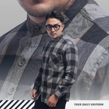 DGM Kemeja Pria Flanel Kerah Sanghai Koko Lengan Panjang Premium 057