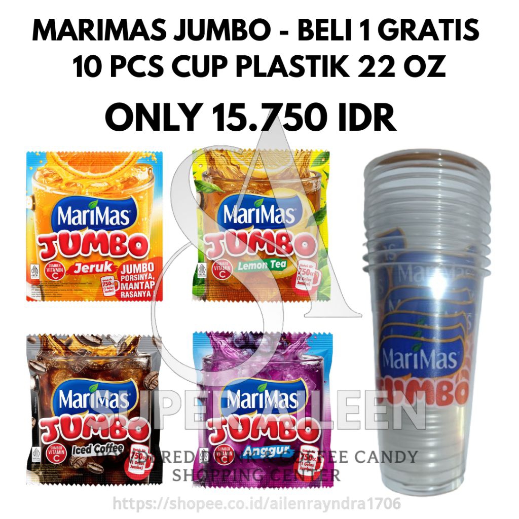 Jual MARIMAS JUMBO CUP - 1 RENCENG + 10 CUP PLASITK 22 OZ | Shopee ...