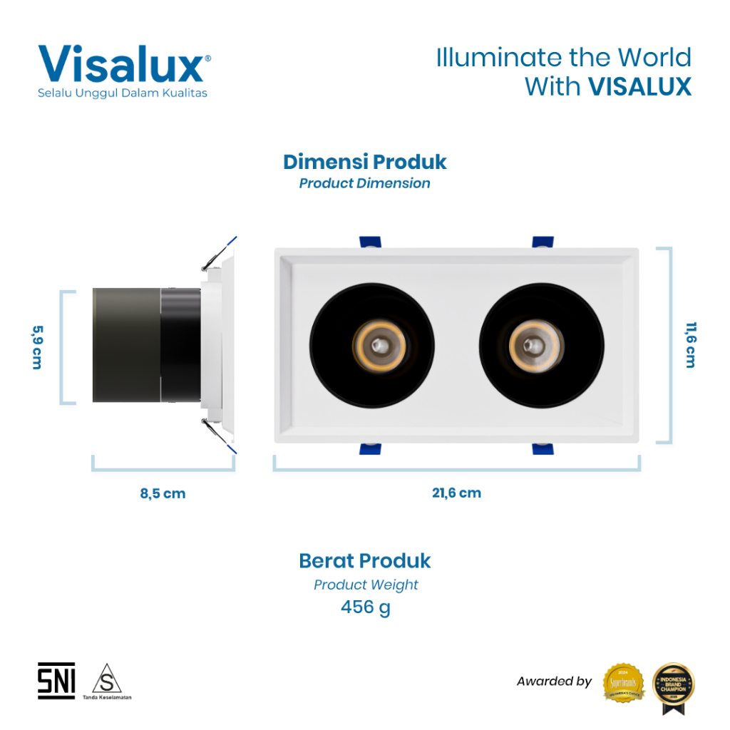 Jual Visalux Eclipse LED Panel Spot Light Inbow Square 9W 2x3 Inch ...