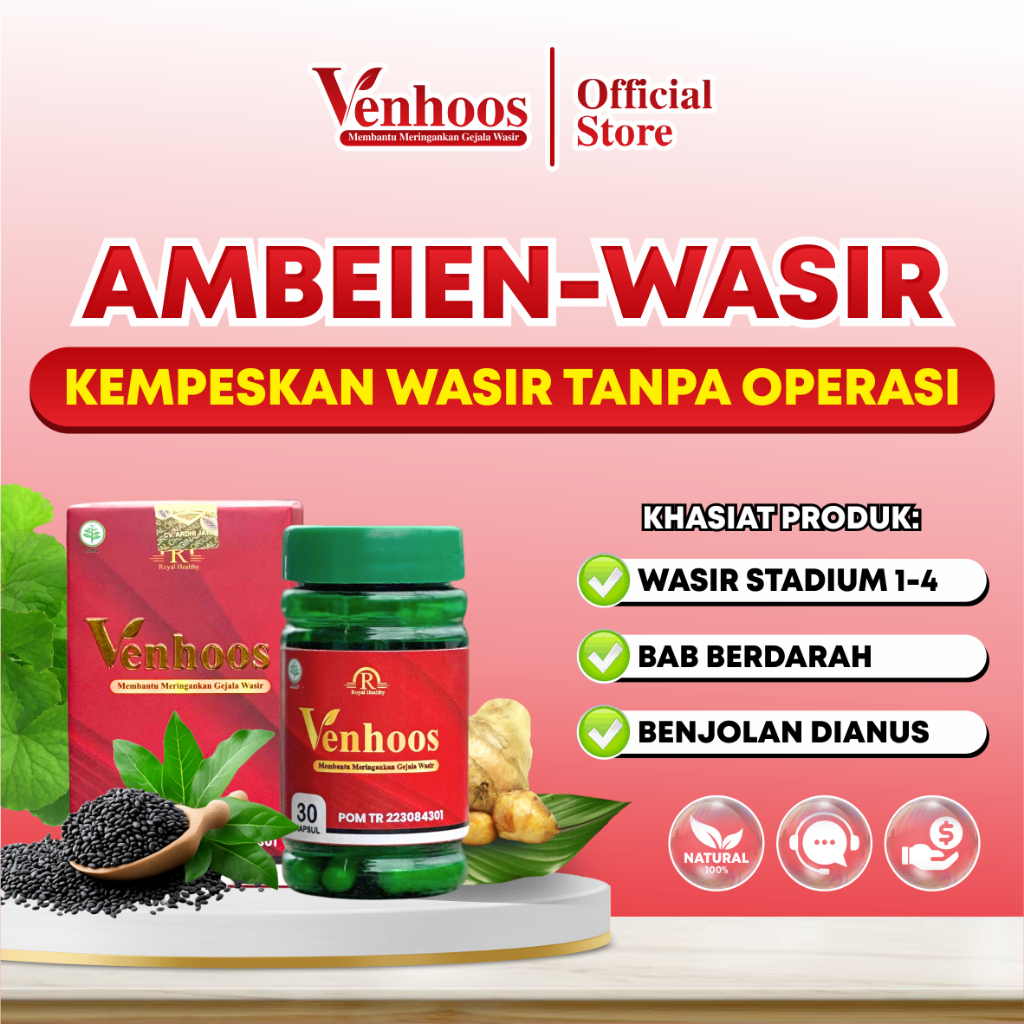 VENHOOS - Kapsul Herbal Obat Wasir Ambeien Ambeyen dengan Ekstra Jinten Hitam Isi 30 Kapsul