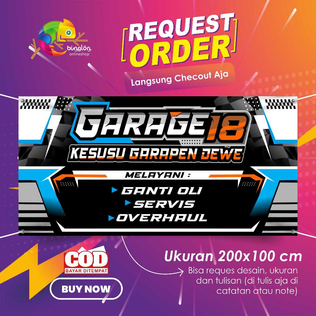Jual cetak spanduk banner 200x100 bengkel motor racing garage keren ...