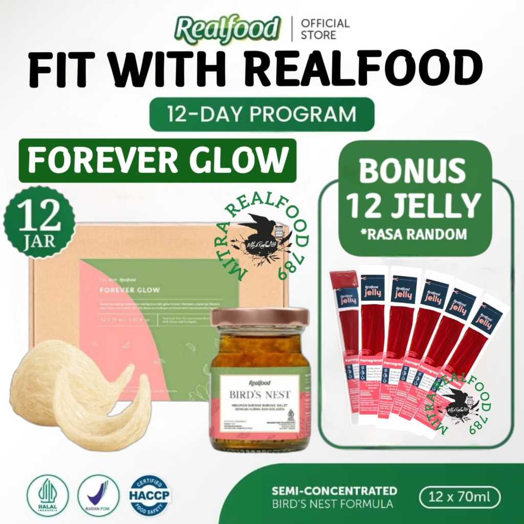 Realfood Forever Glow Kurma + Kolagen 6 Botol - 12 Botol - Bonus Jelly ( Original BirdNest Minuman Sarang Burung Walet )