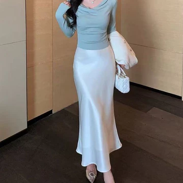 Korean Rok Satin Maxi Premium Satin Long Skirt Rok Satin Panjang Rok Duyung Satin Flowy Mermaid
