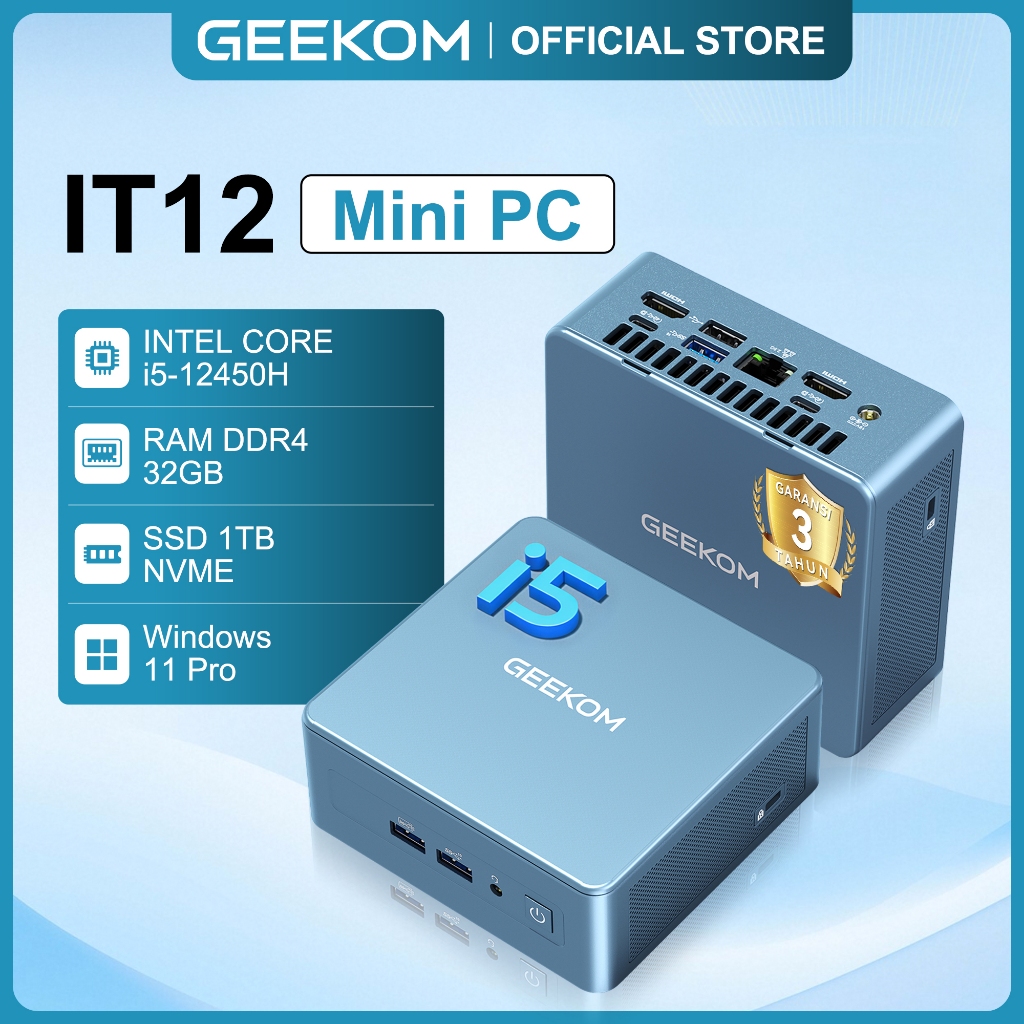GEEKOM Mini PC IT12 3 Year Coverage Intel i5 12450H Mini Computers RAM 32GB 1TB SSD Windows 11 Pro