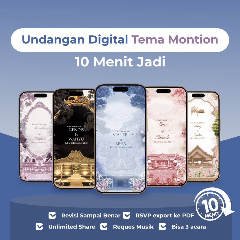 Undangan Website Pernikahan Digital Tema MONTION ART | Modern & Premium | 10 Menit Jadi | SenengBareng