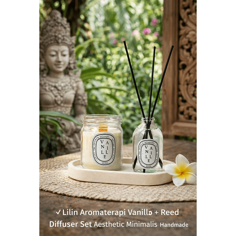 Jual Lilin Aromaterapi Vanilla + Reed Diffuser Set Aesthetic Minimalis ...