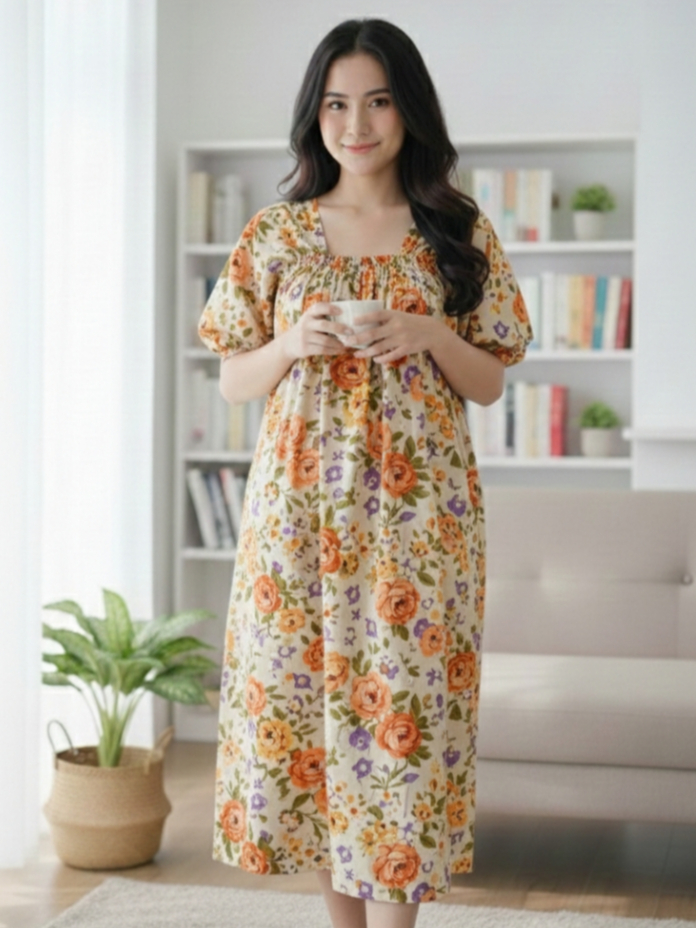 Jual Daster Fuji Wanita Katun Adem Motif Bunga | Daster Kekinian Murah ...