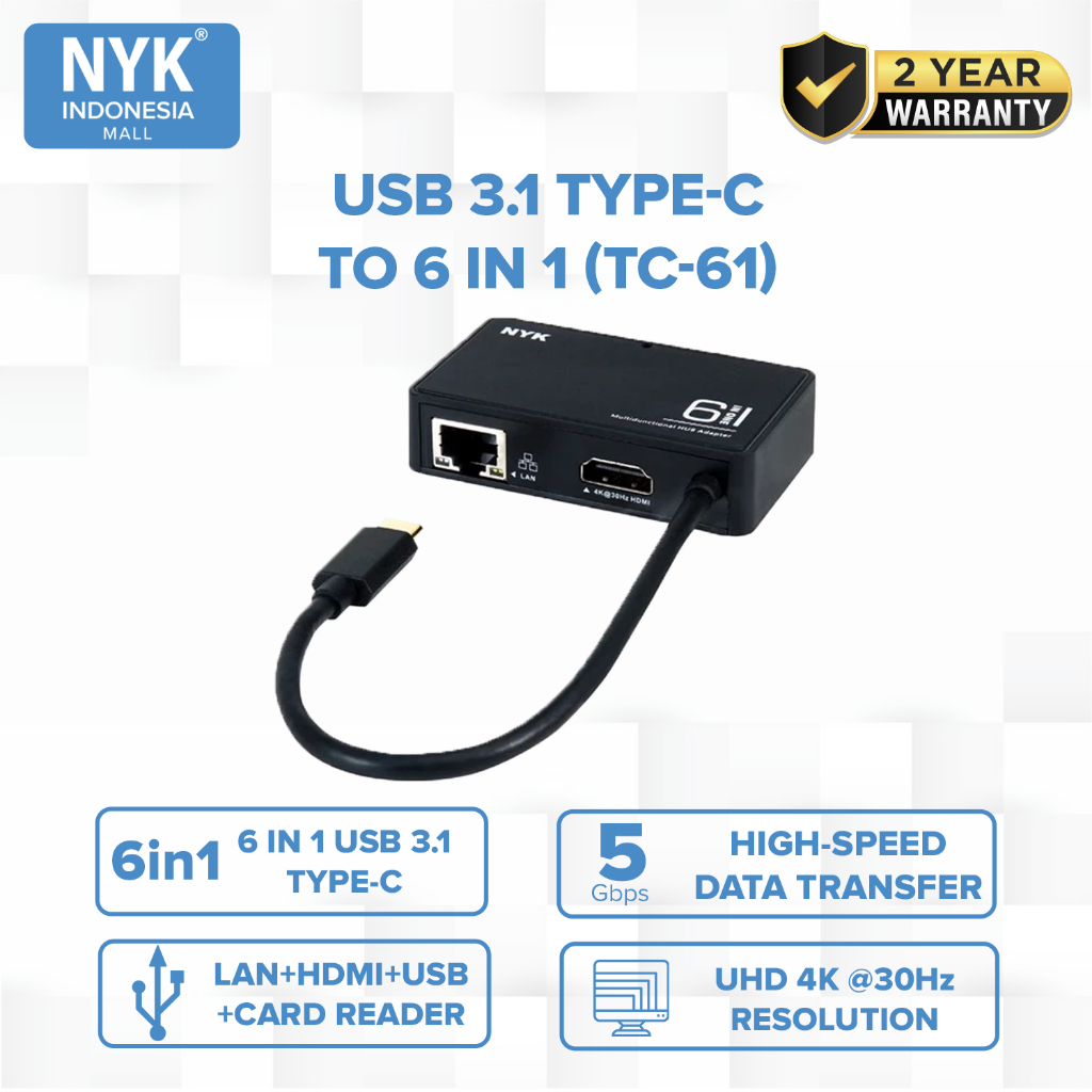 NYK Converter Type C HUB 6 in 1 LAN HDMI Card Reader USB PORT COD HUB bergaransi Docking Station Data transfer Mobile phone macbook android iphone ipa
