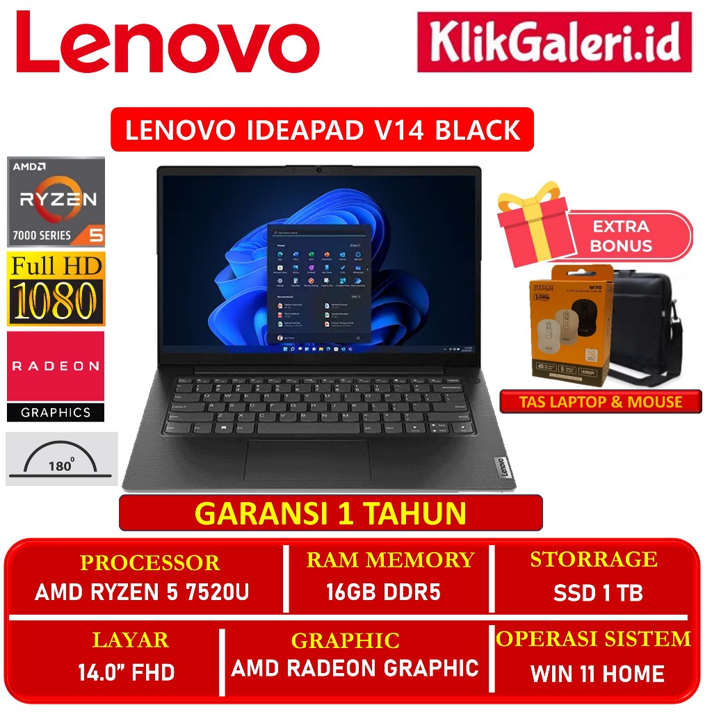 Jual Laptop Editing Lenovo V14 Amd Ryzen 5 7430U Ram 16Gb Ssd 1Tb 14inc ...