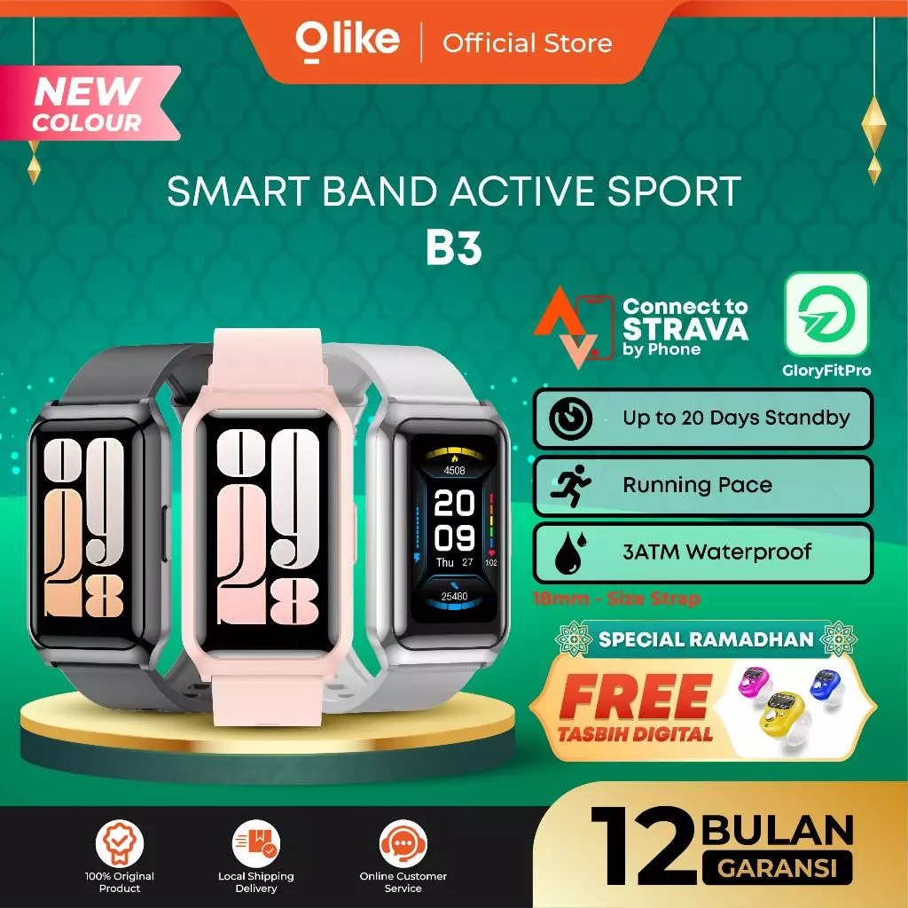 Jual OLIKE Smart Band Active Sport B3 Screen 2.7D Curved 3ATM ...