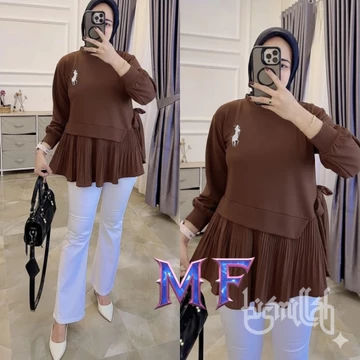 Blouse Wanita Remaja Mutiara Fashion Model Caramel Knit Plisket Bordir