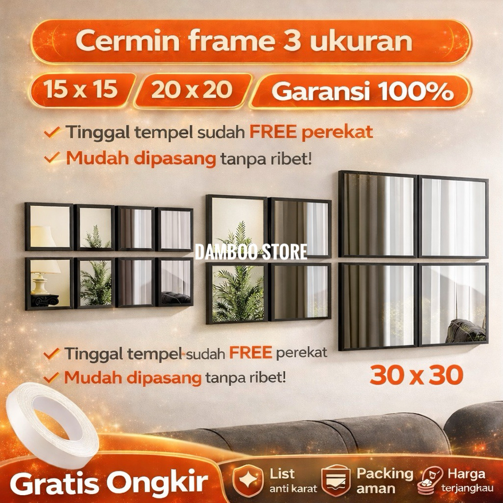 Jual cermin frame aesthetic cermin dekorasi dinding cermin tempel ...