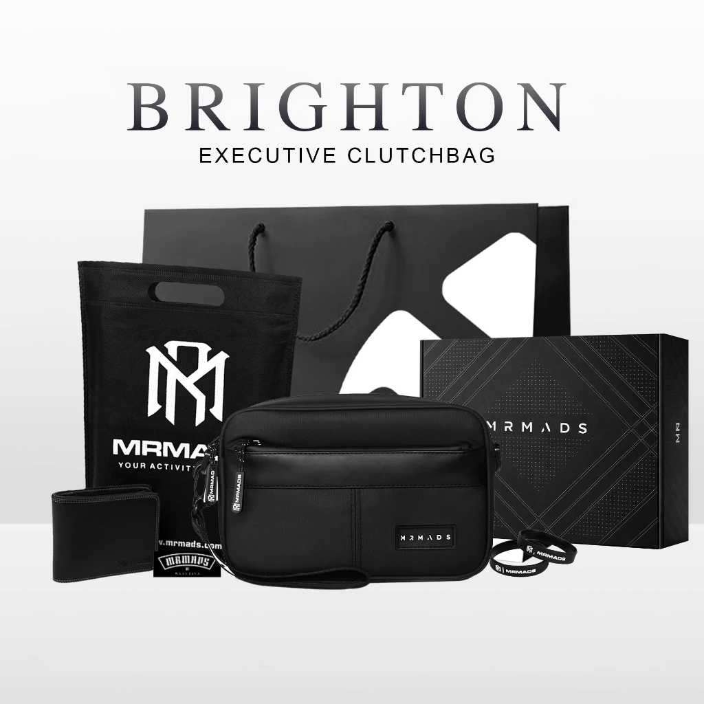 Mr Mads Brighton Clutch Bag warna hitam dengan tali panjang dan pendek