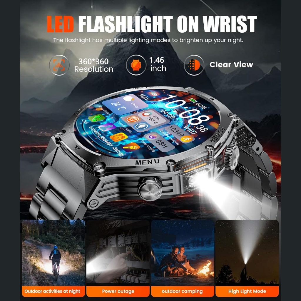 Jual ENC AK81 Smartwatch Pria Military 1.46” HD, Bluetooth Call, 400mAh ...