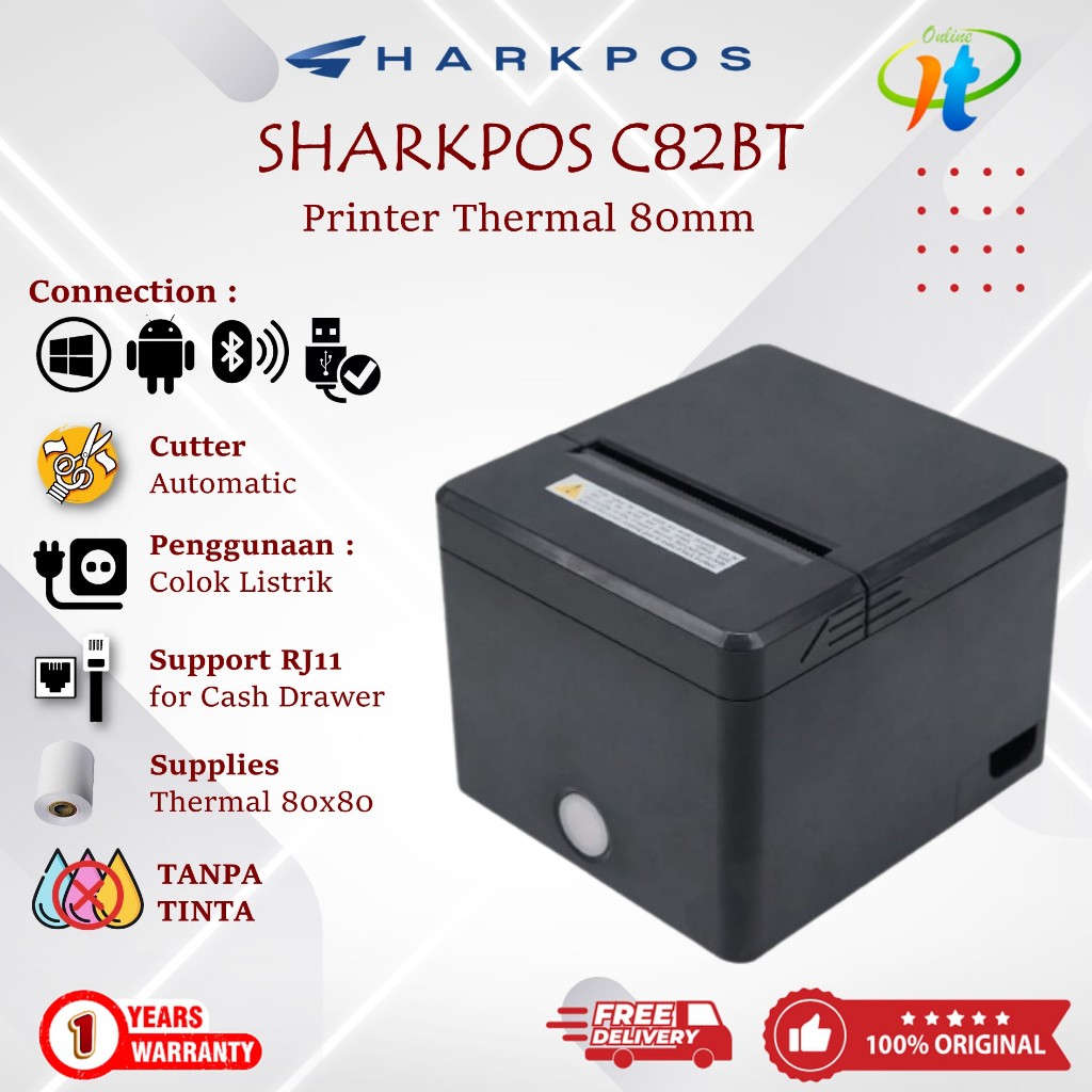 Jual Sharkpos C82BT Printer Struk Thermal Bluetooth 80mm Auto Cut USB ...
