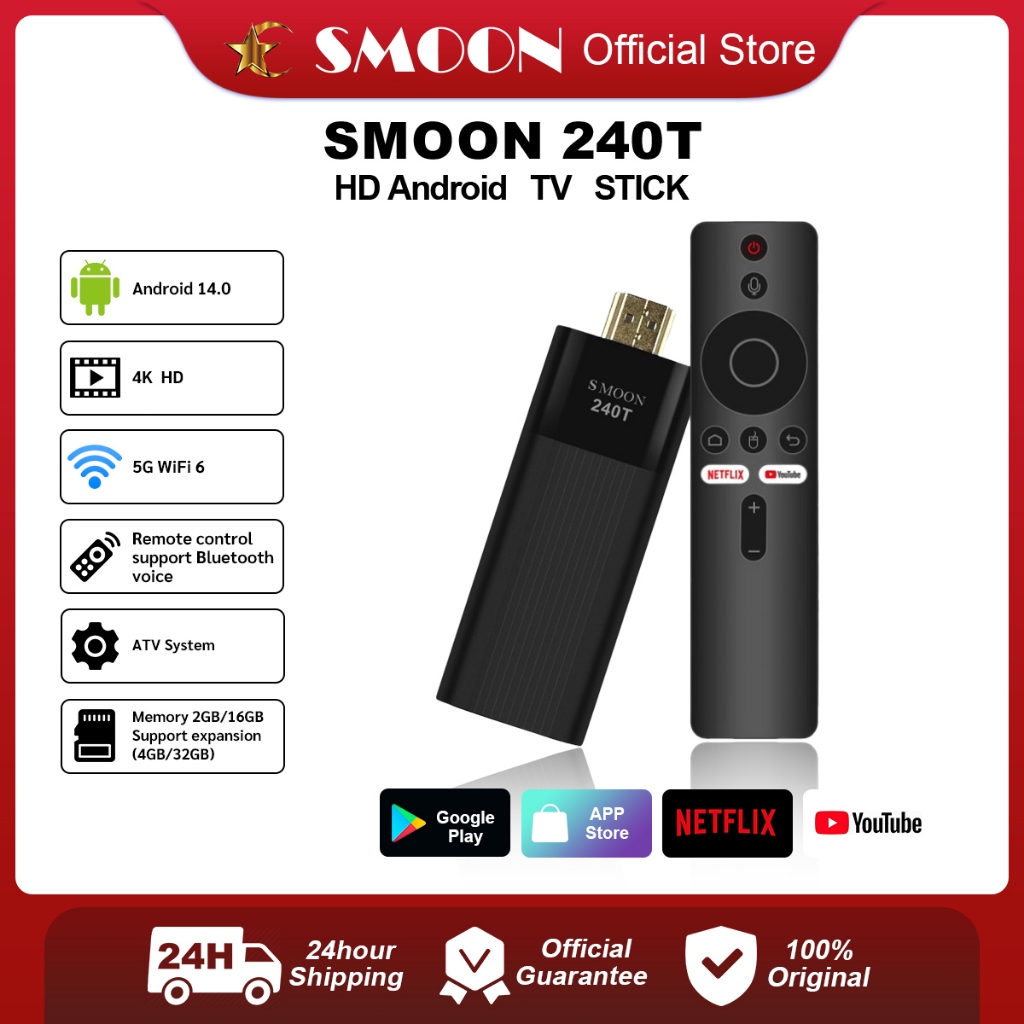 SMOON 240T Android TV Box - Set-top Box - Kotak Set-top - Android 14 -  Google TV - Youtube - Netflix TV - Voice Note  - 4+32GB