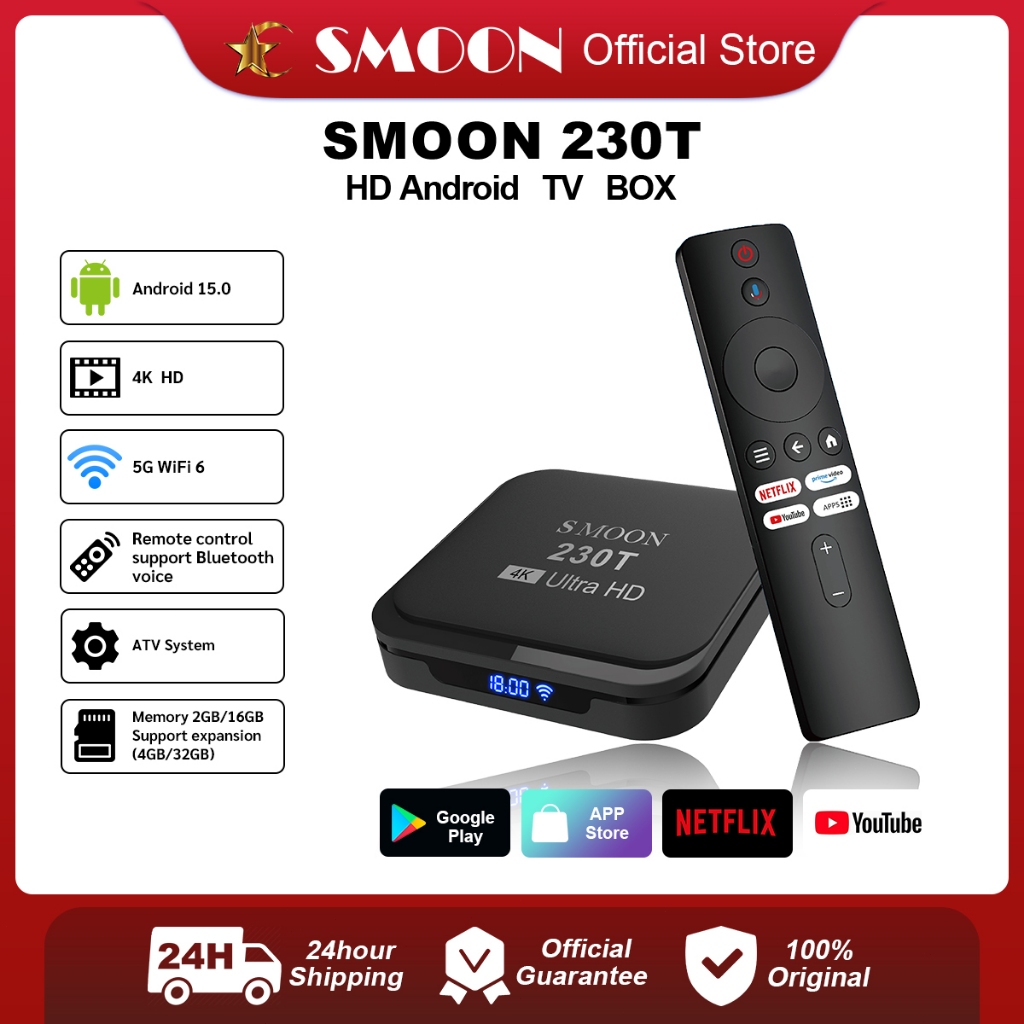 SMOON 230T Android TV Box - Set Top Box - Kotak Set Top - Android 15 - Google TV - Voice Note - Youtube & Netflix - 4+32GB