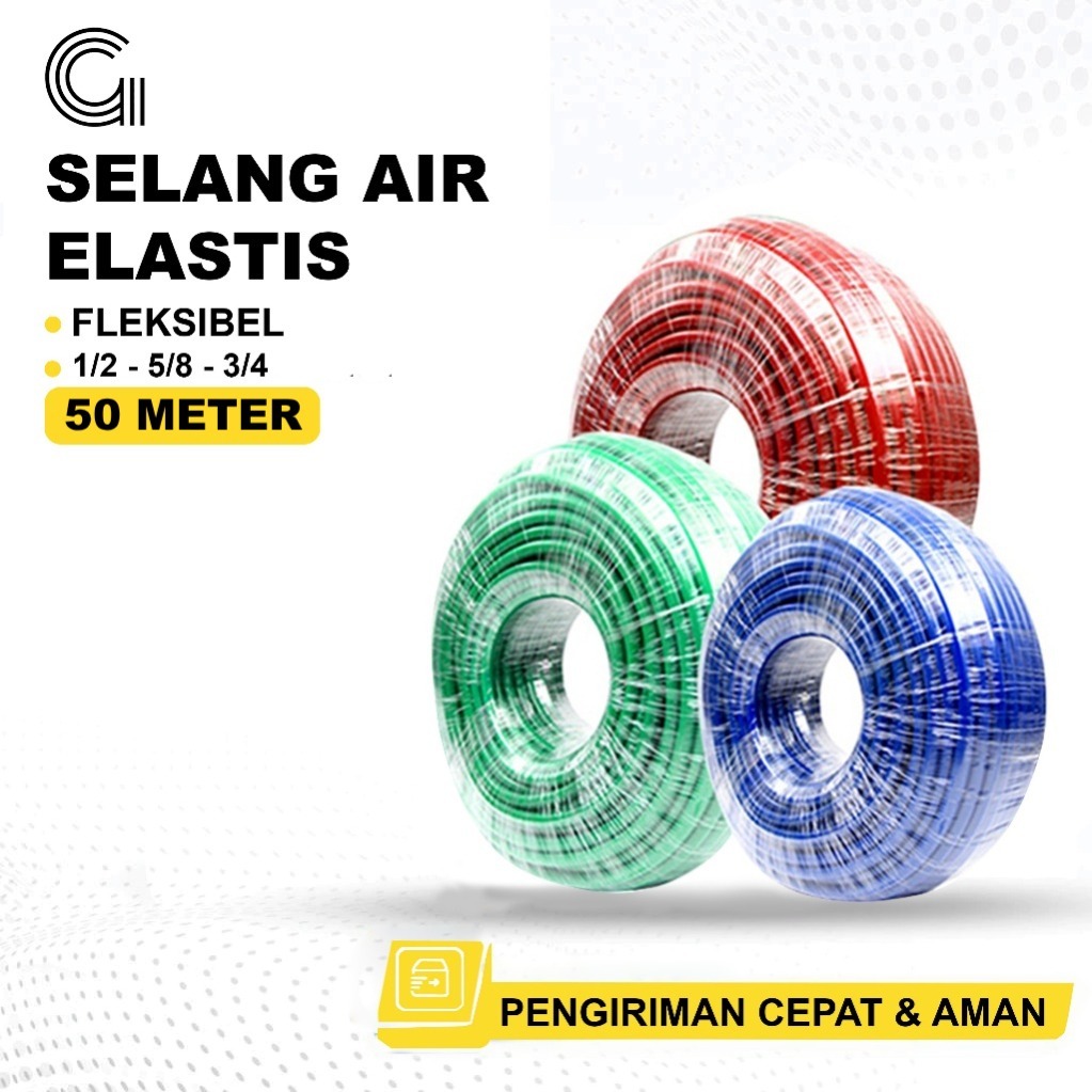 SELANG GEMUK Selang Air 1/2 5/8 3/4 Inch 50 Meter Selang Air Elastis DOP Selang Air Cuci Motor Mobil Selang Air Taman Singgle Layer Hose